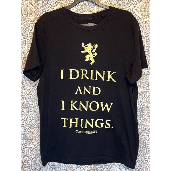 Game Of Thrones T-Shirt Size L Black Graphic Tee "I Drink And I Know Things" - Picture 2 of 8
